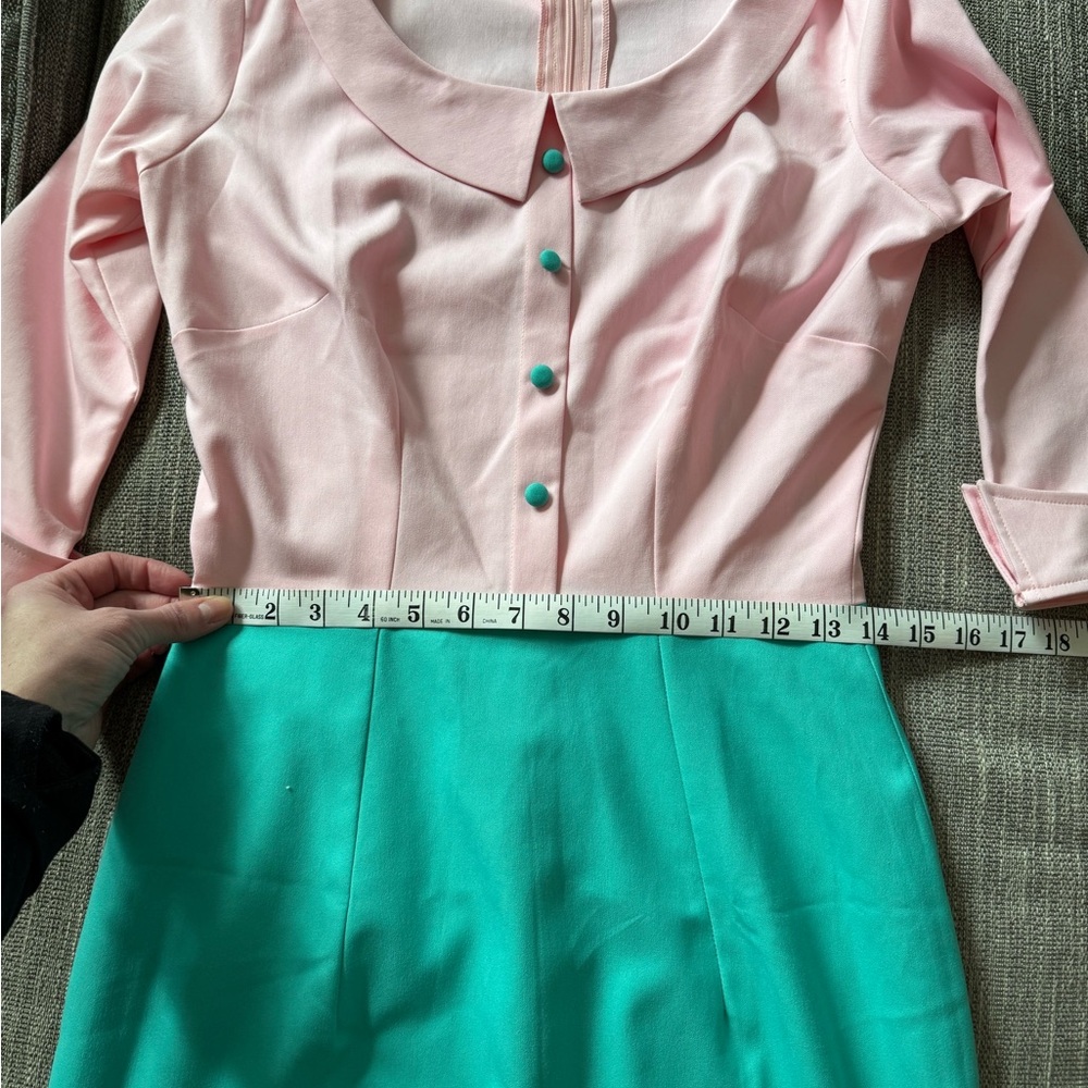 Turquoise & Pink Retro Pencil Dress - Mad Men Style - Picture 5 of 5